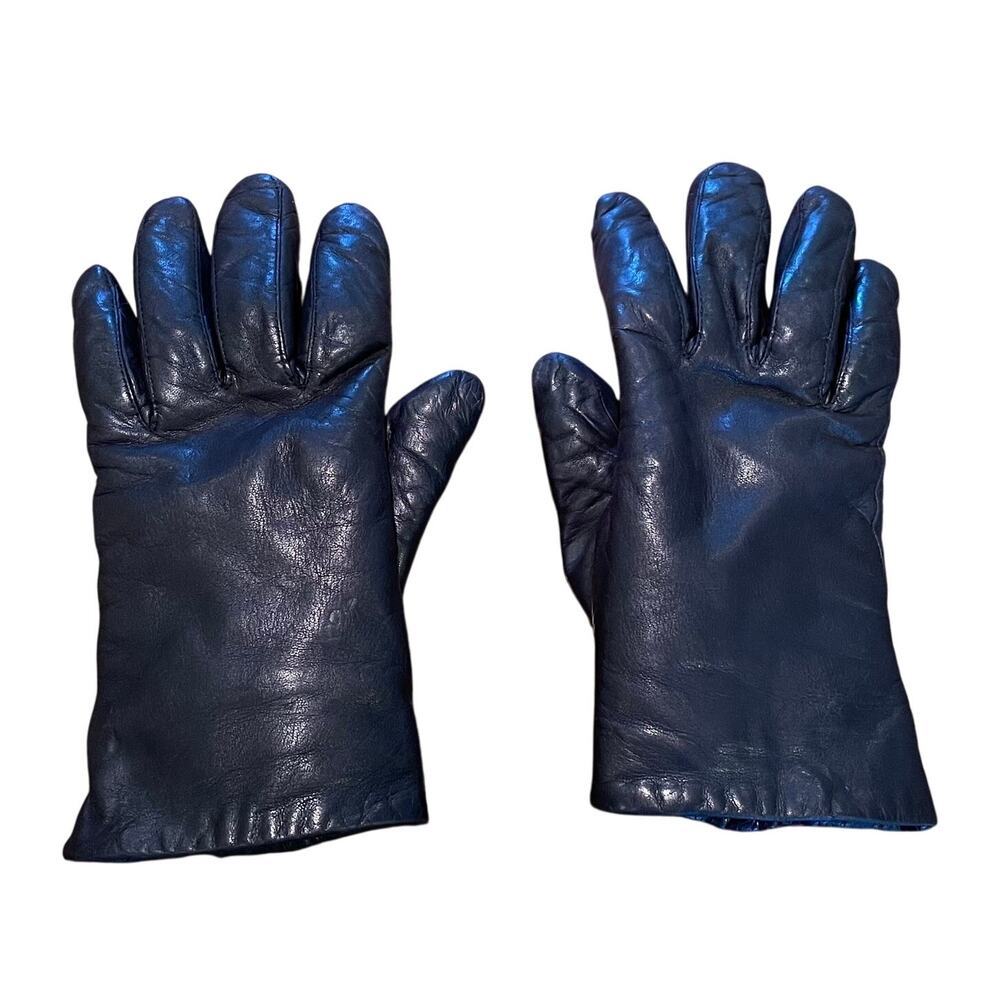 Vintage Aris Black Leather Gloves, 115, Fleece Lined, Size 6